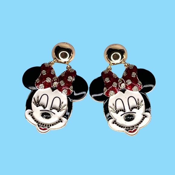 NEW Disney x BaubleBar MINNIE MOUSE EARRINGS 2-3/8" Dangle Drop Black Rhinestone - Picture 2 of 8